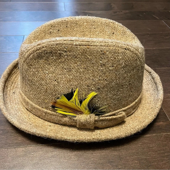 Fedora Hat Vintage 1970s Wool Blend Tweed with Feather by Lanning Men’s Large. - Picture 2 of 12